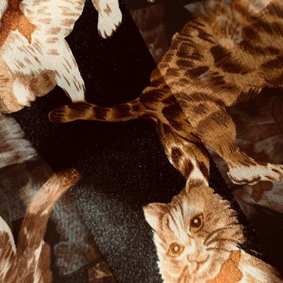 Cat Kitty Scarf Wrap VTG Korea Headwrap Kittens Sheer Rectangle 12” x 60” - Picture 4 of 7